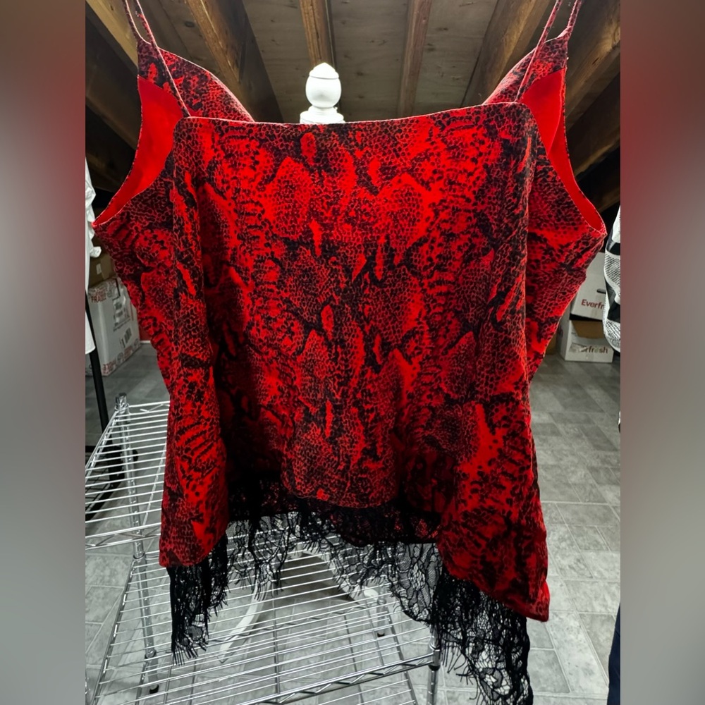 Alice + Olivia Red Snake Lace Spaghetti Strap Top - Picture 6 of 7